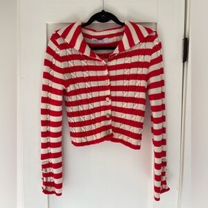 Zara Red/White striped sweater with gold buttons